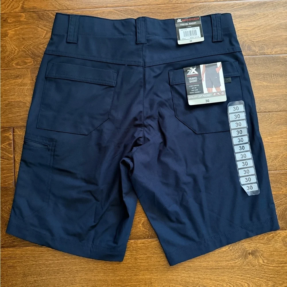 ZeroXposur Travel Shorts Mens 30 Navy Utility Zip Pocket 4-Way Stretch UPF 50+